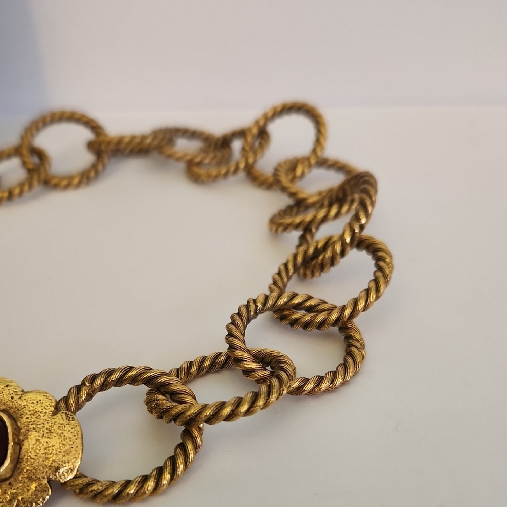 Chanel Red Gripoix Glass Gold Plated Chunky Link Necklace - Picture 4 of 9